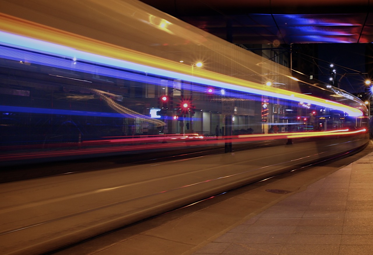 Metro Transit Blue Line streaking towards Target Field.