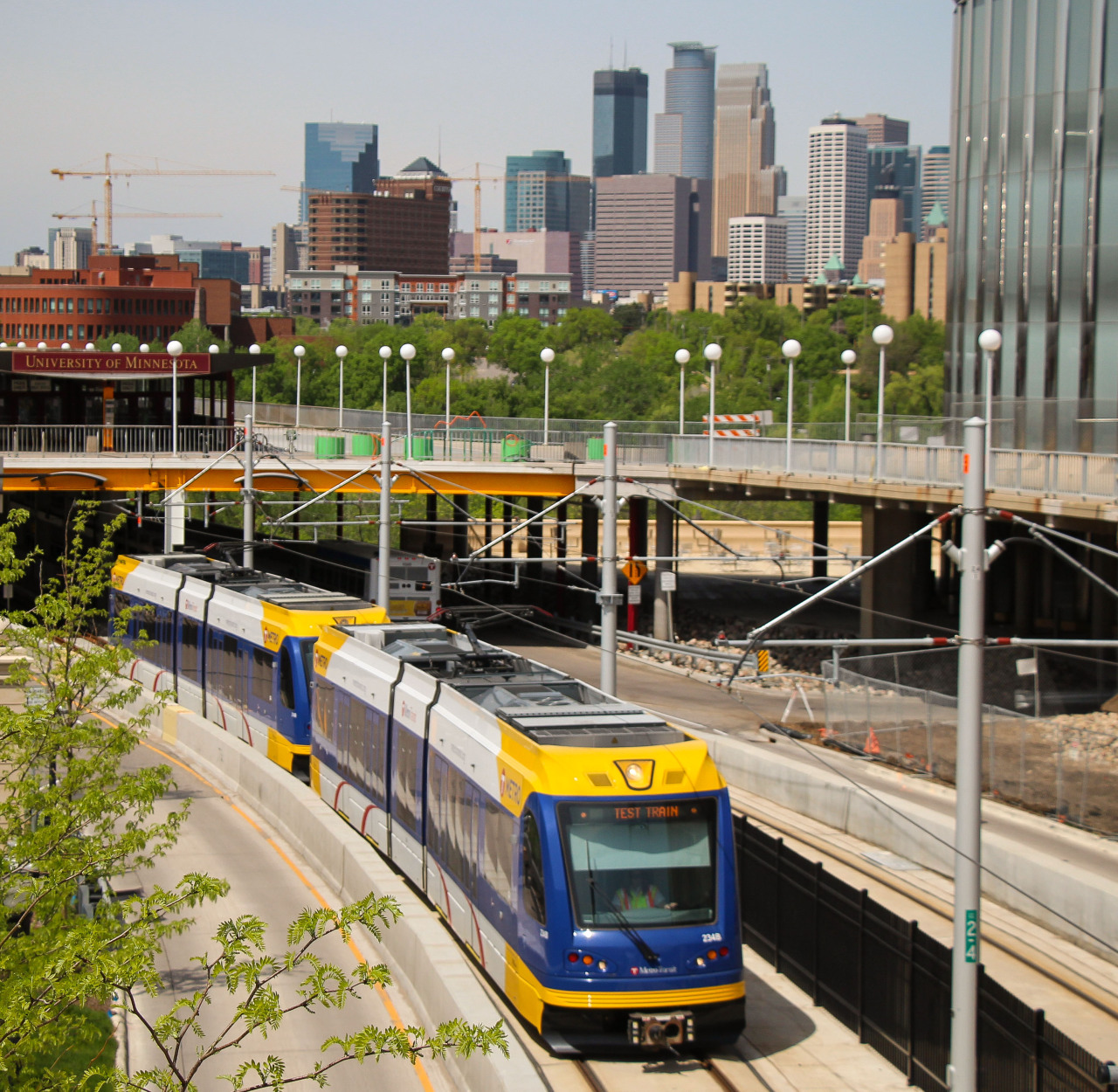 My first time seeing a new green line LRT test train run through the University of Minnesota.