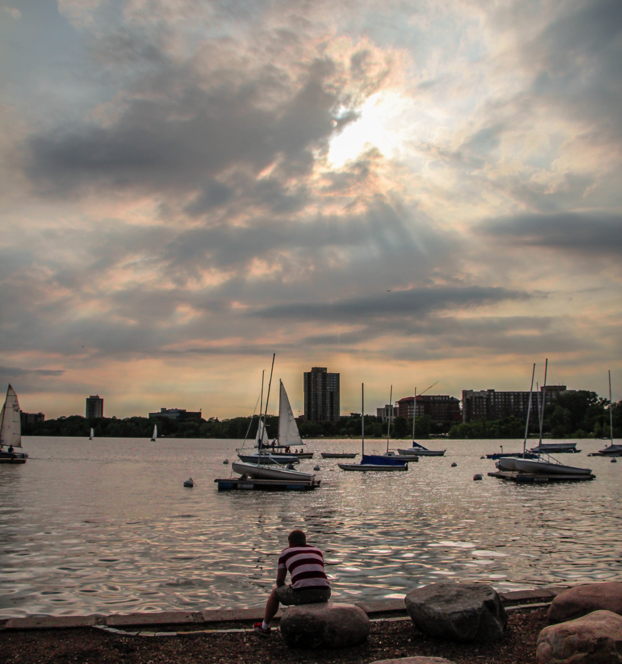 Sunset beaming through on lake Calhoun