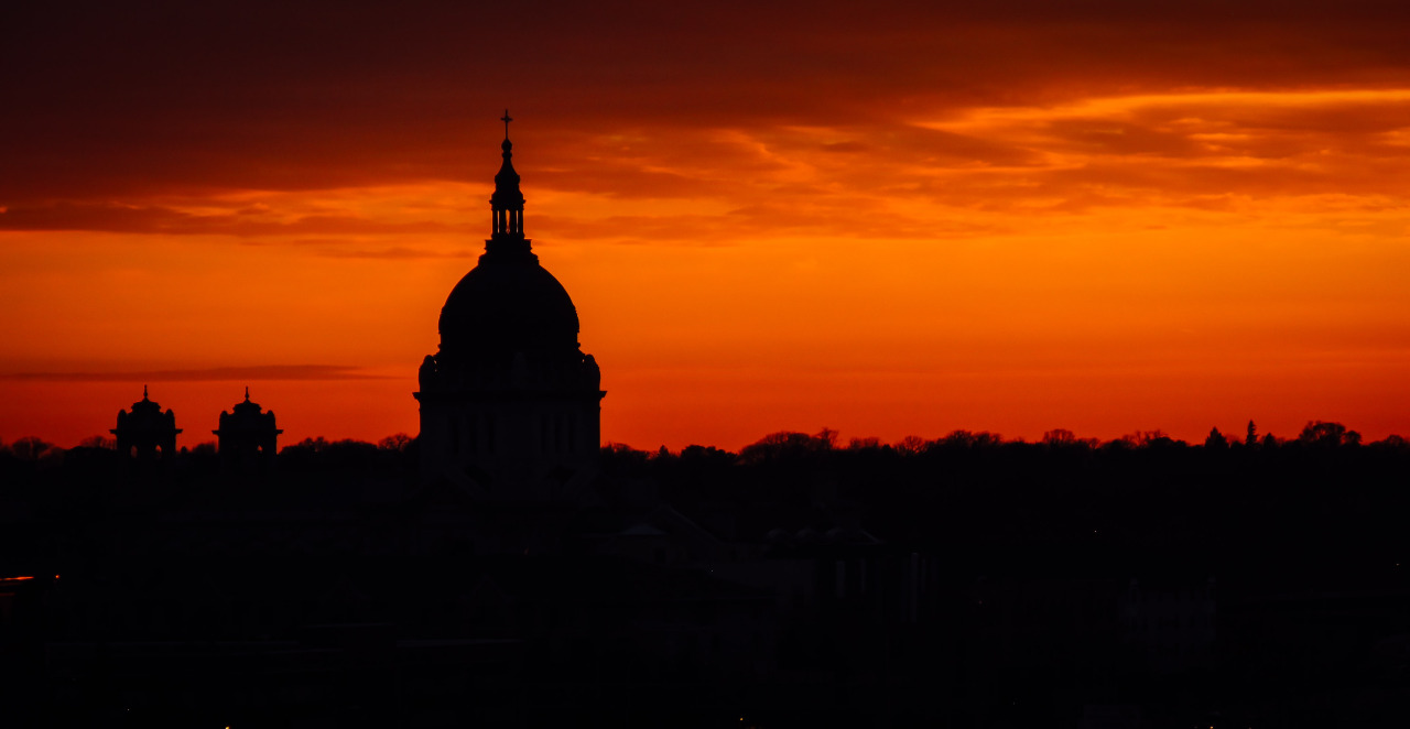 Sunset behind the Basilica of Saint Mary.