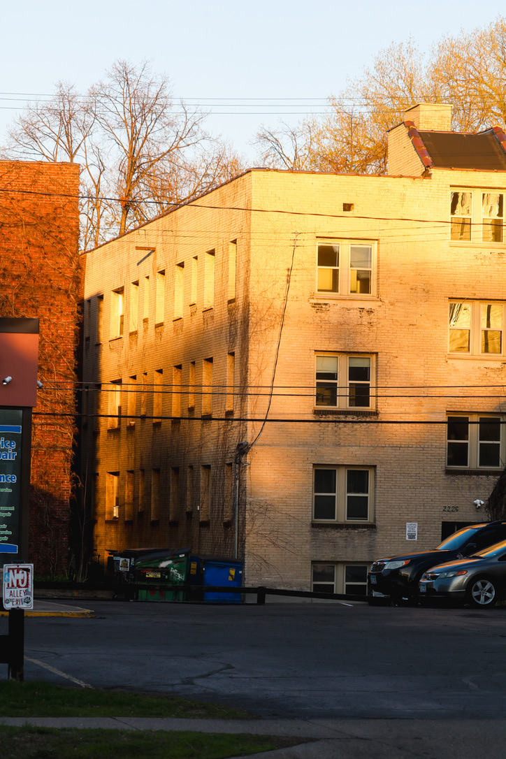Sundown on a brick building