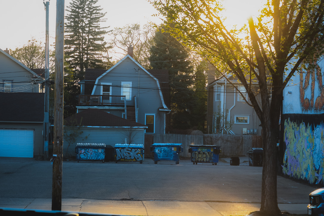 Garbage bins lined up