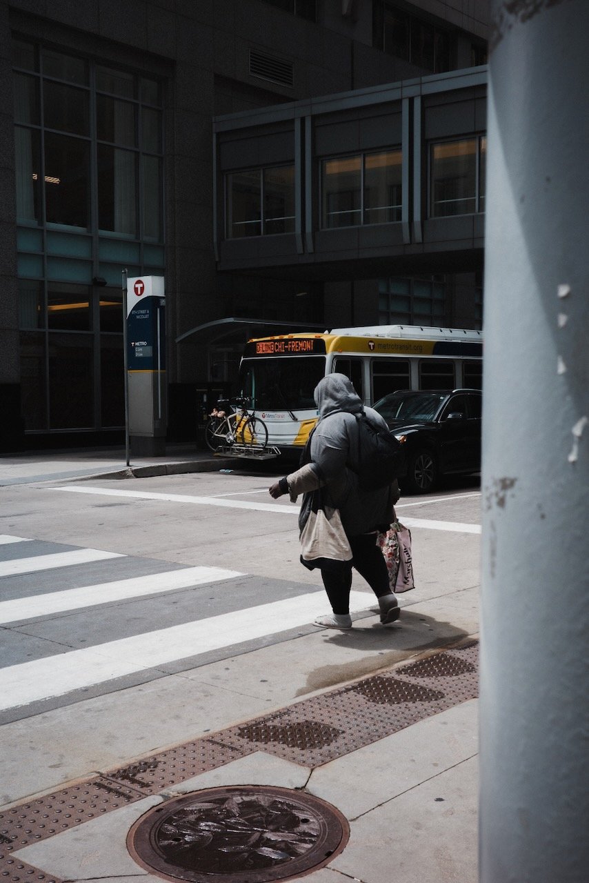 Person crossing the street - downtown Minneapolis