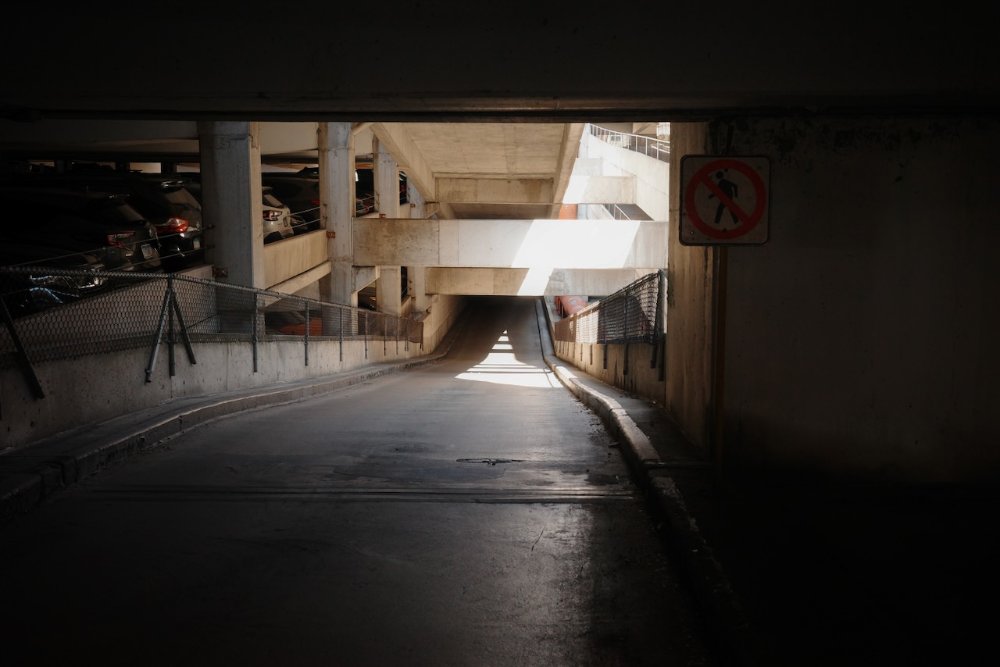 Sun peaking through parking garage - Downtown Minneapolis