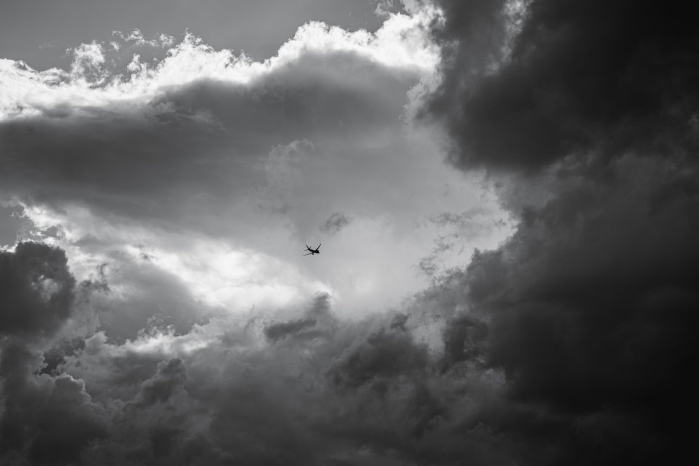 Airplane flying into a storm over Minnesota