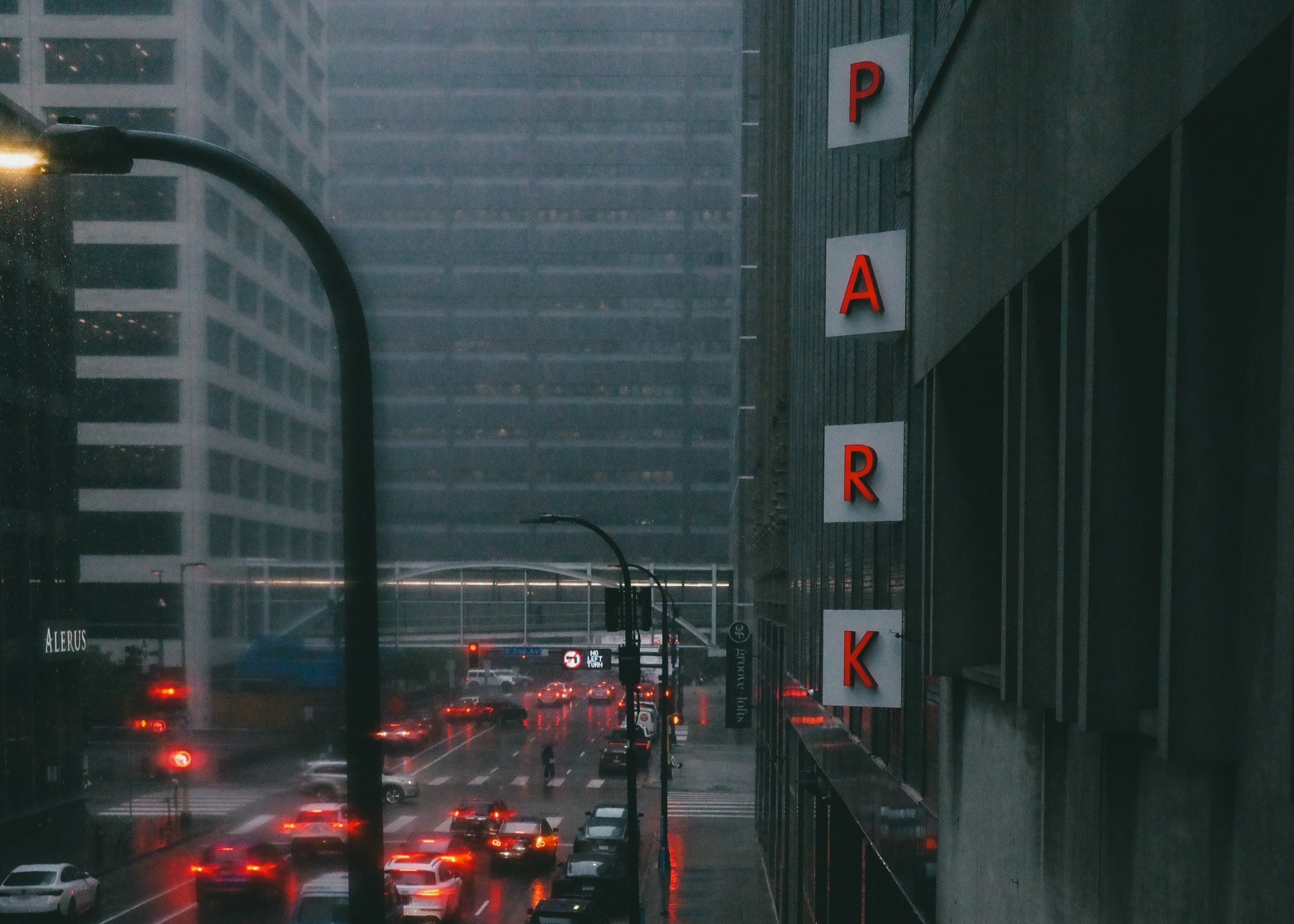 Downtown Minneapolis Rain at Rush Hour